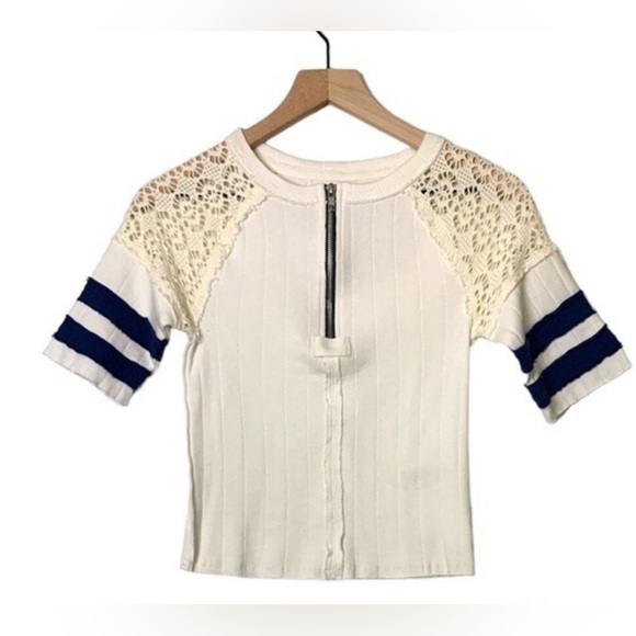 Free People We The Free Sun Glow Top Small NWOT White and Blue - Picture 5 of 6